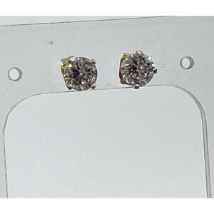 DRT 14K Yellow Gold 5 mm Solitaire Round Prong 1.00 ctw CZ Stud Earring
